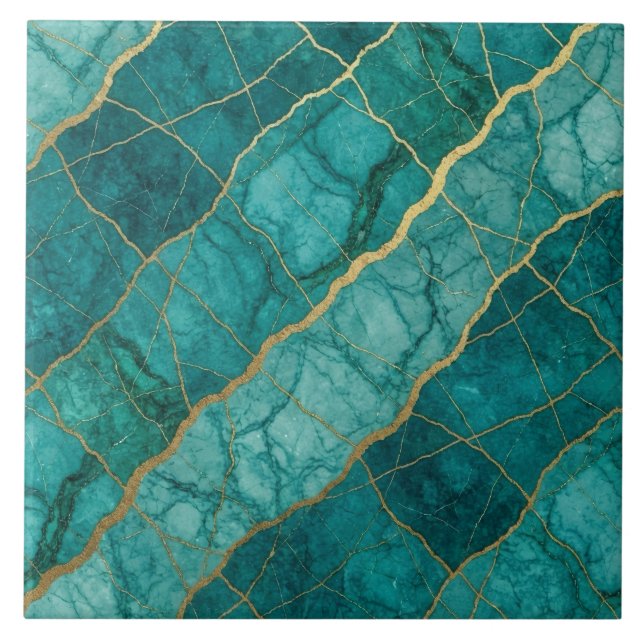 Turquesa Azul Teal e Mármore Dourado (Frente)