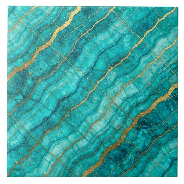Turquesa Azul Teal e Mármore Dourado (Frente)