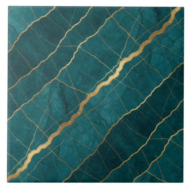 Turquesa Azul Teal e Mármore Dourado (Frente)