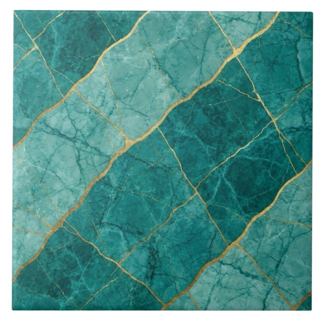 Turquesa Azul Teal e Mármore Dourado (Frente)