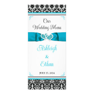 Turquesa, Black Damask Love Heart Menu Casamento