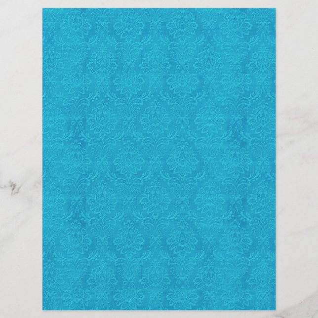 Turquesa Blue Embossed Look Wedsask Damask DIY V1 (Frente)