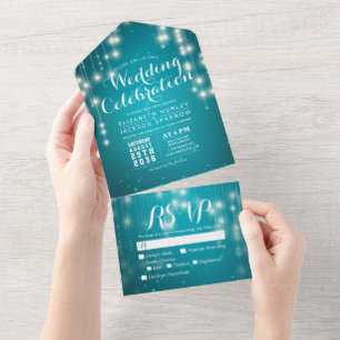 Turquesa Blue Sparkle String Lights Casamento RSVP