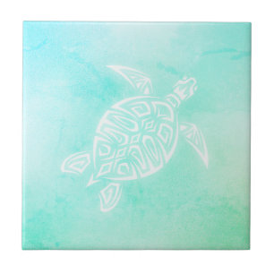 Turquesa Branca Tartaruga Costeira Aquarela Marít