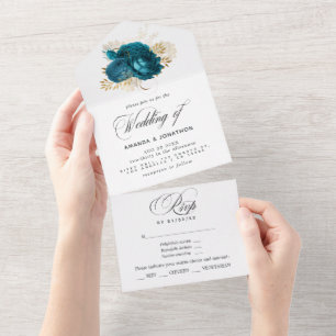 Turquesa - Casamento Floral Dourado e Azul Ciano T
