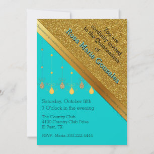 Turquesa Chic e Convite para Quinceañera Dourado