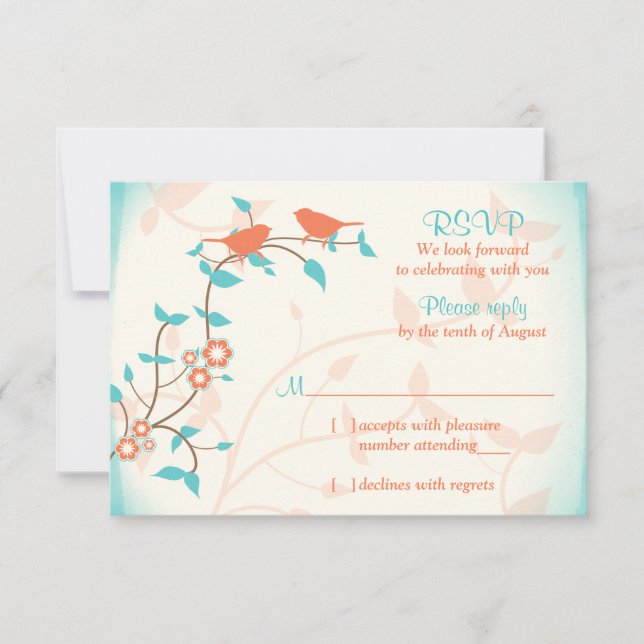 Turquesa Coral Birds Sai Da RSVP De Casamento (Frente)