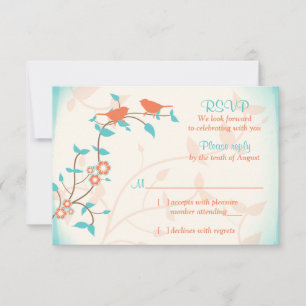 Turquesa Coral Birds Sai Da RSVP De Casamento
