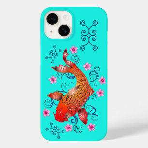 Turquesa de laranja floral oriental de peixe Koi