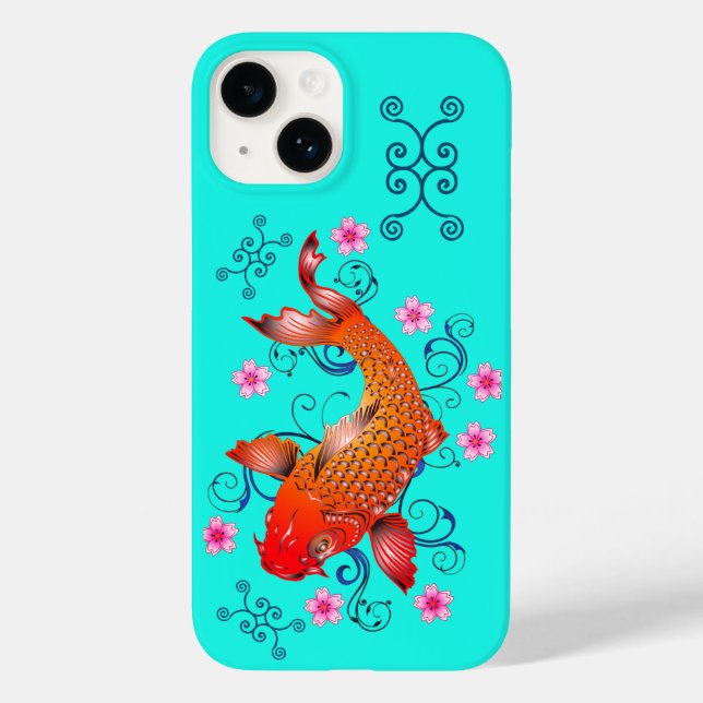 Turquesa de laranja floral oriental de peixe Koi (Verso)