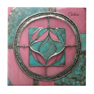 Turquesa e Arte Mosaica Rosa