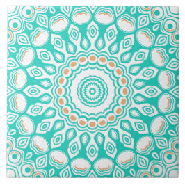 Turquesa e Bege Padrão de Mandala do Oceano