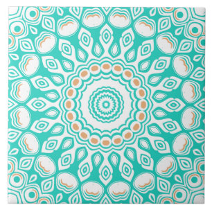 Turquesa e Bege Padrão de Mandala do Oceano