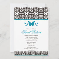 Turquesa e Borboleta Marrom Sweet 16 Convites