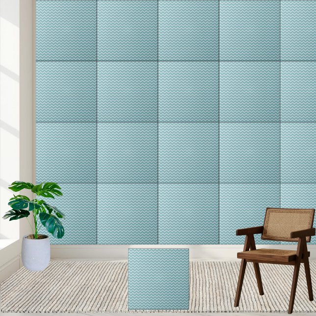 Turquesa e Chevron Branco - Zigzag Moderno (Turquoise and White Chevron - Modern Zigzag Ceramic Tile)