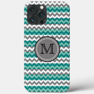 Turquesa e Cinza Chevron Zigzag Monograma