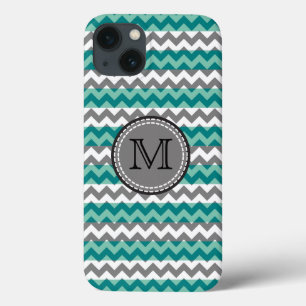 Turquesa e Cinza Chevron Zigzag Monograma