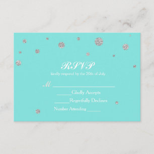 Turquesa e Confetes Prateados com Brilho RSVP