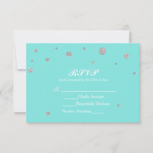 Turquesa e Confetes Prateados com Brilho RSVP (Frente)