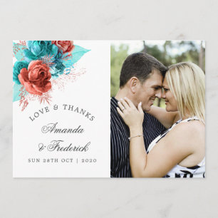 Turquesa e Coral Agradecimento de Casamento Tropic