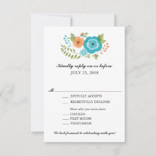 Turquesa e Flores de Verão Laranja Casamento RSVP