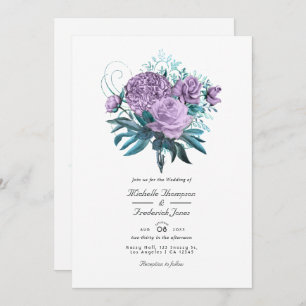 Turquesa e Lavanda de Casamento Floral Convite