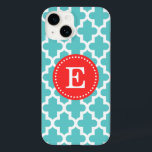 Turquesa e Monograma Vermelho Moderno de Marrocos<br><div class="desc">Chic Girly Preppy Modern Marron Quatrefoil Lattice Design com Nome Personalizado em Monograma ou Inicial</div>