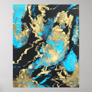 Turquesa e Poster de arte Abstrato Dourada