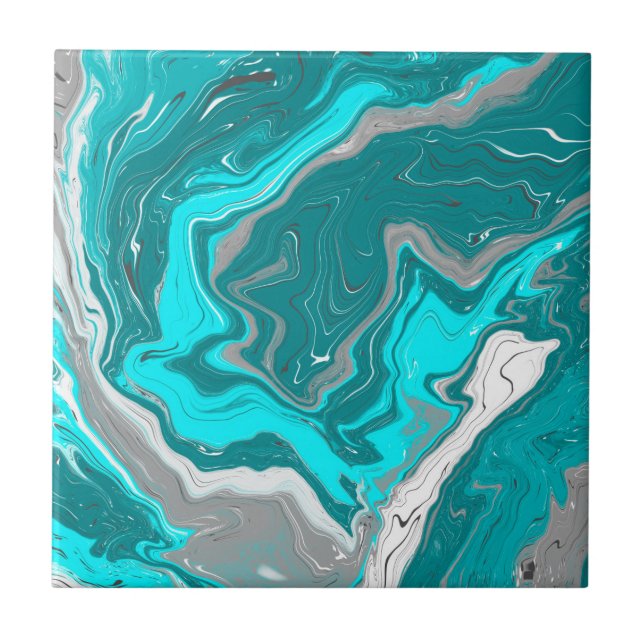 Turquesa e Teal Marble Fluid Art (Frente)
