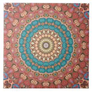 Turquesa e Terracotta Geométrica Mandala Padrão