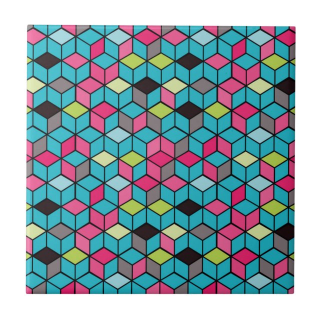 Turquesa e teste padrão cor-de-rosa do cubo (Frente)