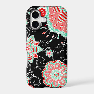 Turquesa & Floral Vermelho