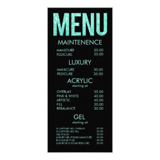 Turquesa Glitter Tipografia Salon Menu Cards