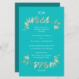 Turquesa Greenerescência Deixa Convite de casament