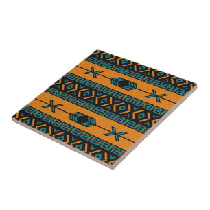 Turquesa Laranja Tribal Sudoeste Aztec Padrão