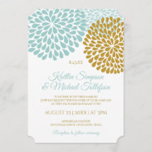 Turquesa Ligeira e Convites Dourados De Casamento