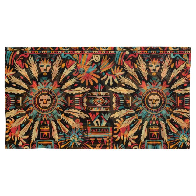 Turquesa Luxuosa "Sonho Aztec" Rei Pillowcases (Frente-Esquerda)