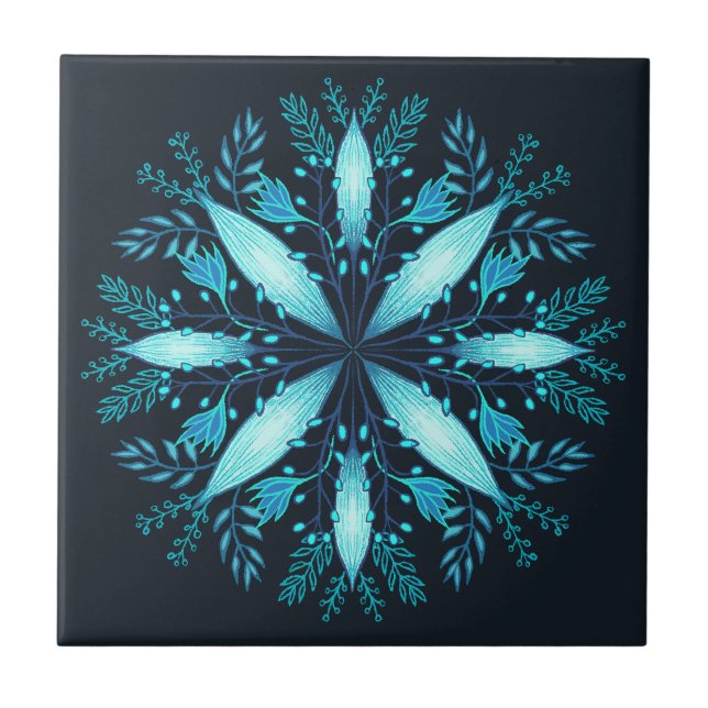 Turquesa Mandala - Flor Azul Floco de Neve de inve (Frente)