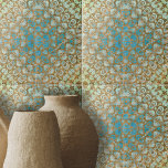 Turquesa Marrom Persa Distante Geométrico<br><div class="desc">Este azulejo cerâmico é uma bela peça de arte, exuando um sentido de história e cultura. O azulejo apresenta um design intrincado e simétrico que é uma mistura harmoniosa de formas geométricas e de motivos florais. A design lembra a arte tradicional persa, conhecida por seu detalhado artesanato e opulência. O...</div>