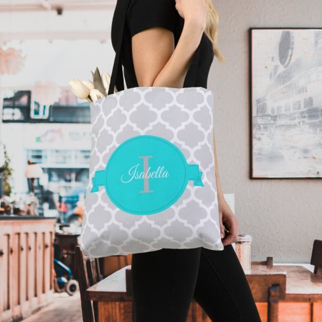 Turquesa Quatrefoil Personalizado Tote Bag (Turquoise Quatrefoil Personalized Tote Bag)