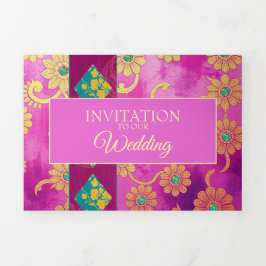 Turquesa Rosa ORIENTAL Floral - Cartão de Convite