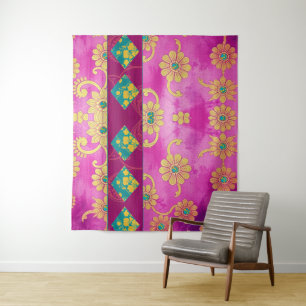 Turquesa Rosa ORIENTAL Floral - Tapeçaria