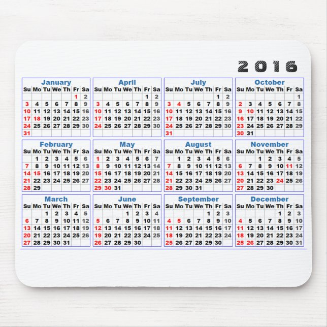 Turquesa simples de Mousepad de 2016 calendários (Frente)