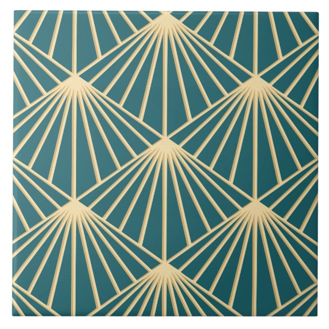 Turquesa Teal e Dourada Arte Deco Padrão do Ventil (Frente)