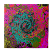 Turquesa Trippy Abstrato Líquido Redemoinho Retro