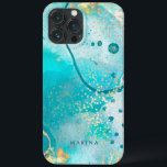 Turquesa Tropical do Mar de Abstrato de Aquarela<br><div class="desc">A moderna capa de telefone do tema costeiro apresenta uma cor d'água "debaixo do mar" na turquesa tropical e na areia dourada. Você pode personalizá-lo com um nome ou iniciais.</div>