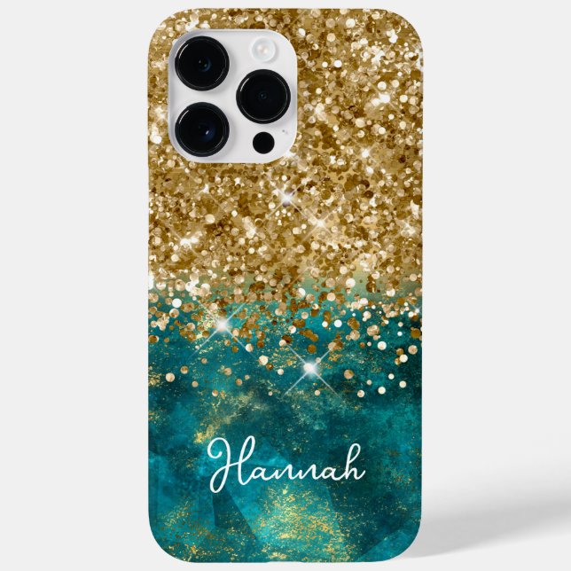 Turquesa Verde Glittery Dourado Glam Personalizado (Verso)
