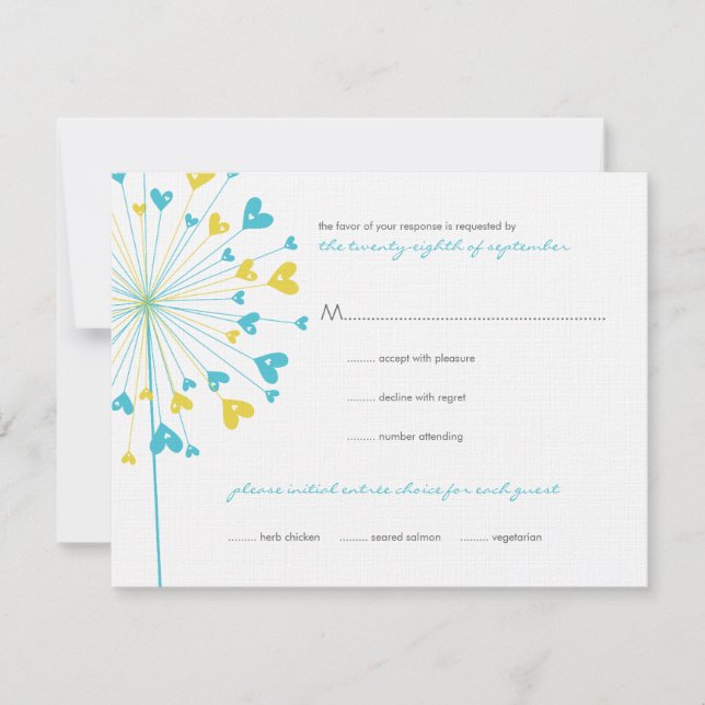 Turquesa Yellow Dandelions Adora Cartão RSVP De Ca (Frente)