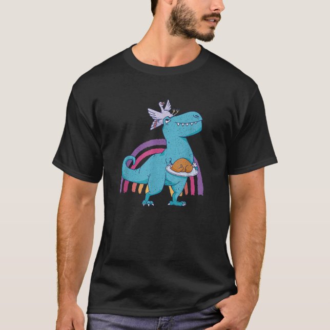 Turquia Na Camisa De Ação De Graças De Dinossauro (Frente)