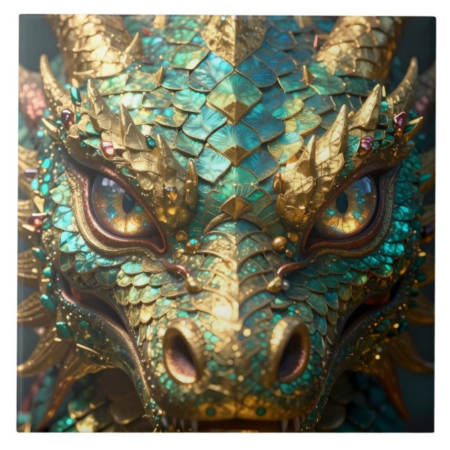 Turquoise and Gold Dragon Face (Frente)